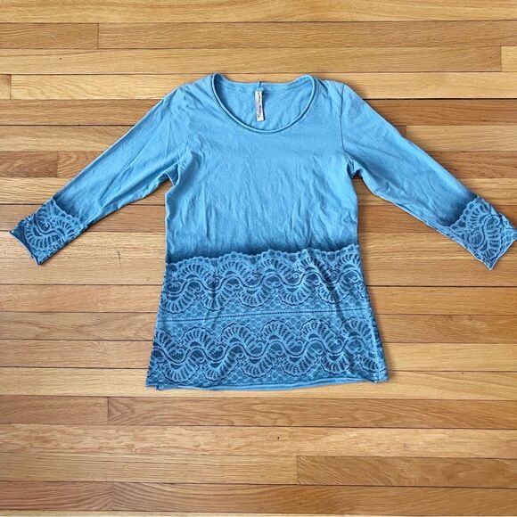 Cynthia Ashby Blue Boho Coastal Grandma Cotton Printed Long Sleeve Top Small - Picture 1 of 8
